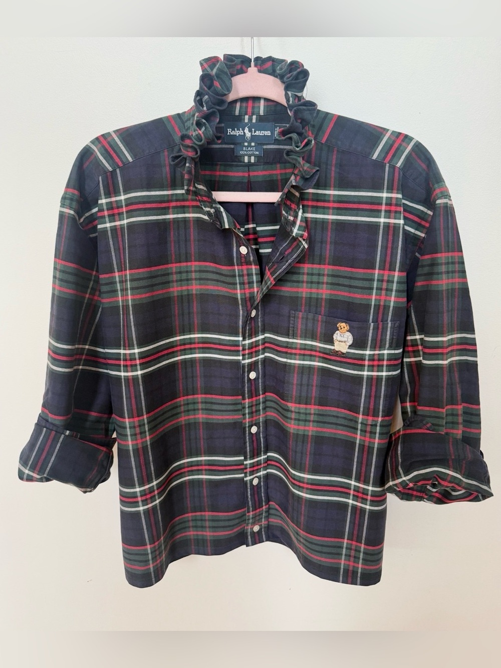 Ralph Lauren Navy Green Plaid Button-Down Shirt